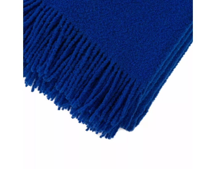 Koc wełniany Merynos BUKLE 140x200 Boucle z frędzlami - Niebieski Ciemny