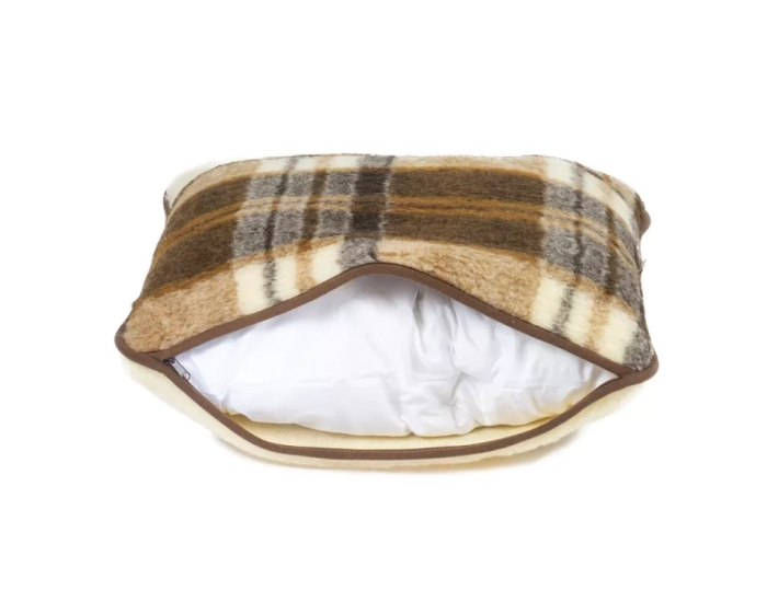 Poduszka wełniana 40x60cm KRATA BRĄZOWA 100% wełny Merynos - KAMPOL